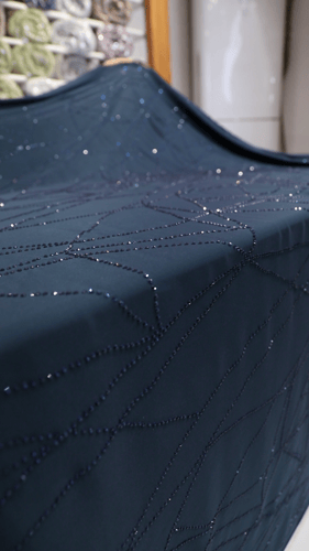 حرير مشغول على كرستال ( لون بترولي