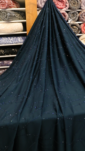 حرير مشغول على كرستال ( لون بترولي