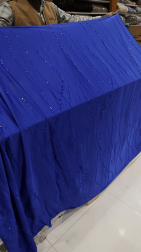 قطعة حرير مشغول على كرستال( لون ازرق ملكي )