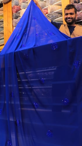 قطعة شيفون مشغول بالكرستال ( لون ازرق ملكي )