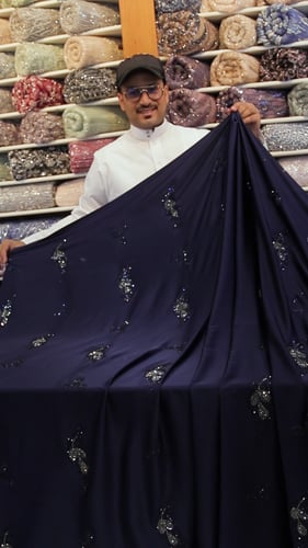 قطعه حرير مشغول بالكرستال ( لون كحلي )