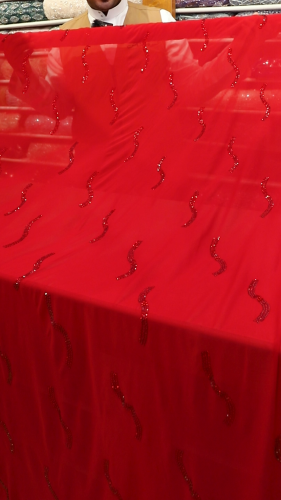 قطعة شيفون مشغول بالكرستال (لون احمر )