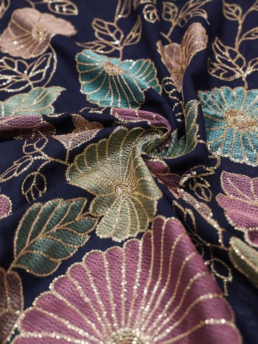 لنن مطرز مشغول على ترتر ( كحلي