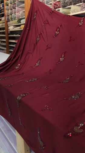 قطعه حرير مشغول بالكرستال ( لون عنابي )