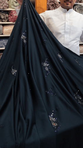 قطعه حرير مشغول بالكرستال ( لون بترولي )