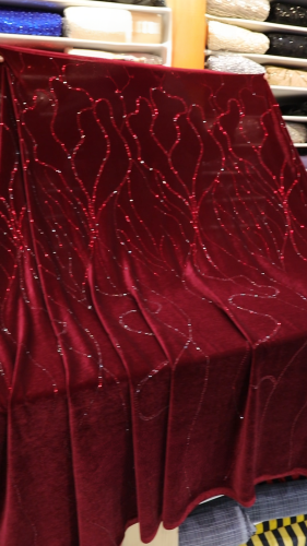 مخمل سترتش مشغول على كرستال (لون عنابي) 2