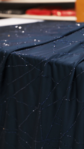 حرير مشغول على كرستال ( لون بترولي