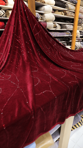 مخمل سترتش مشغول على كرستال (لون عنابي) 2