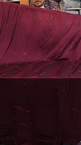 قطعه حرير مشغول بالكرستال ( لون توتي )