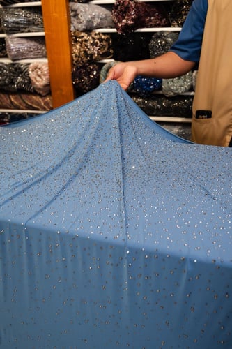 قطعة سترتش مشغول بالكرستال ( لون سماوي )