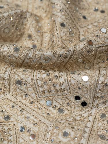 قماش مطرز مشغول بالكرستال وطعم بالمرايات