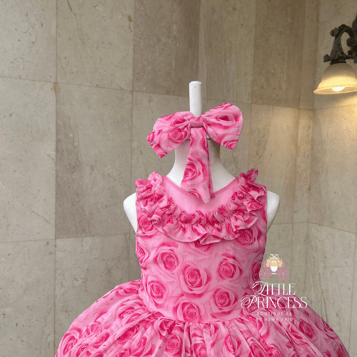 Chiffon dress with floral print + hair accessory ف...