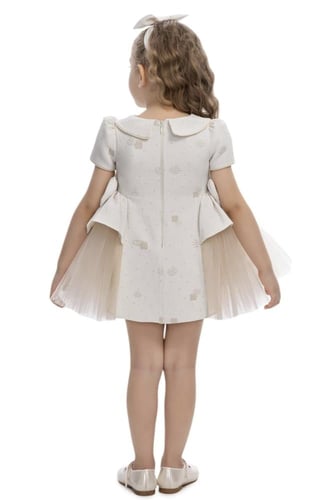 فستان الفيونكات للرضع + ربطة شعر لون بيج bow dress...