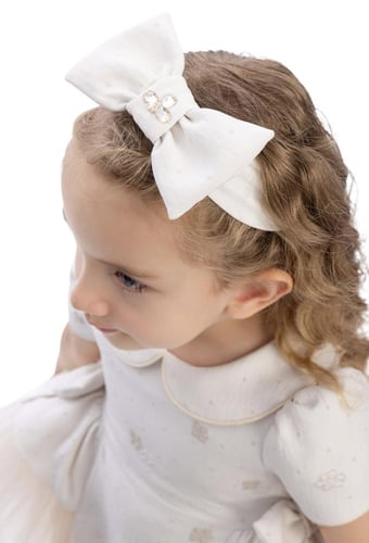 فستان الفيونكات للرضع + ربطة شعر لون بيج bow dress...