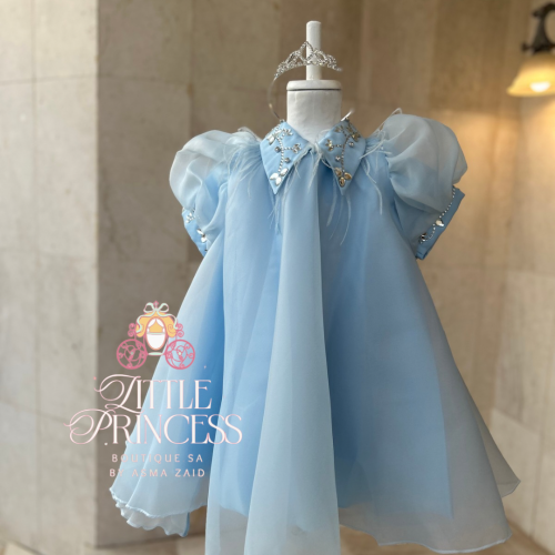 Light blue chiffon dress with crystal collar + hai...