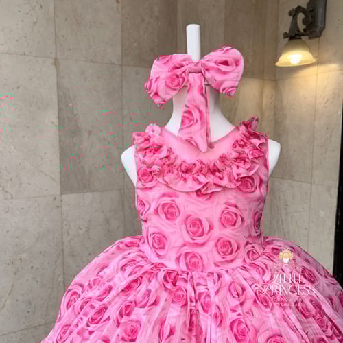 Chiffon dress with floral print + hair accessory ف...
