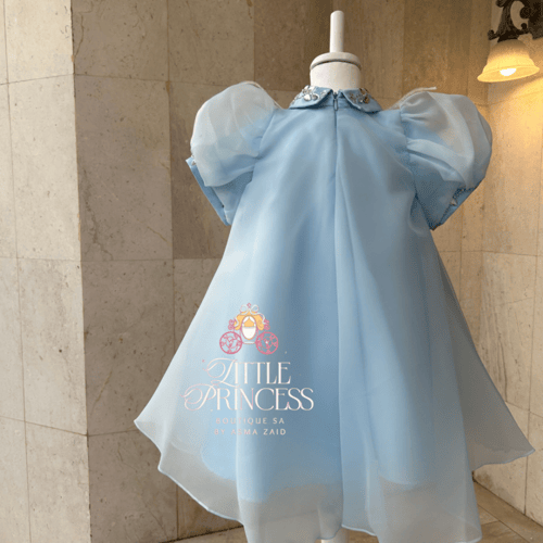 Light blue chiffon dress with crystal collar + hai...