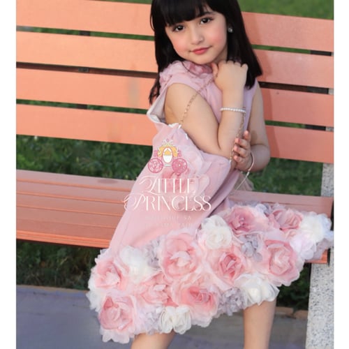 Pink rose dress فستان الجوري وردي فاتح +حقيبة