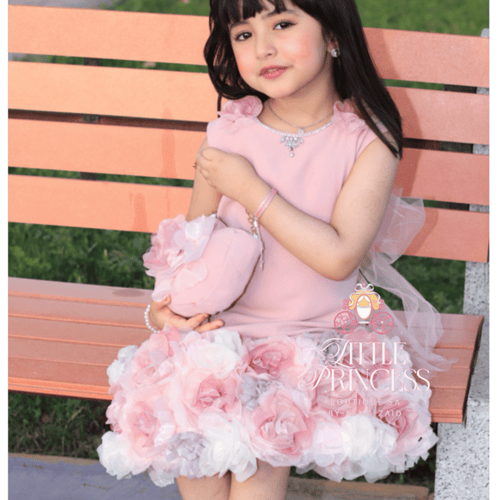 Pink rose dress فستان الجوري وردي فاتح +حقيبة