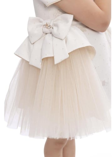 فستان الفيونكات للرضع + ربطة شعر لون بيج bow dress...