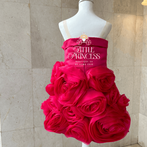 fuchsia roses bouquet dress فستان بوكية الورود الف...