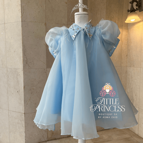 Light blue chiffon dress with crystal collar + hai...