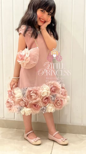 Pink rose dress فستان الجوري وردي فاتح +حقيبة