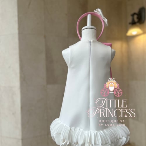 Elegance white dress with pink bow + hairband فستا...