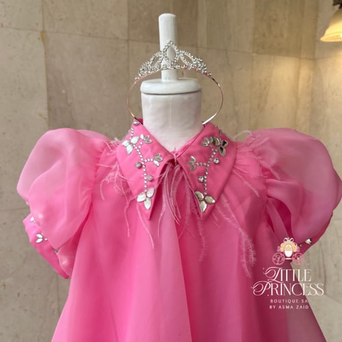 Pink chiffon dress with crystal collar + hair crow...
