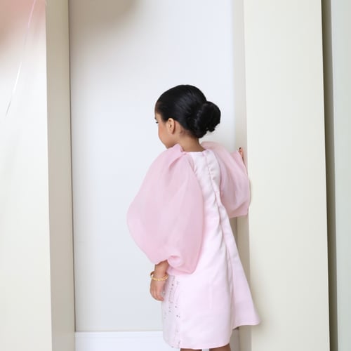 Pink princess dress. With puff sleeves فستان الأمي...