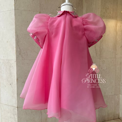 Pink chiffon dress with crystal collar + hair crow...