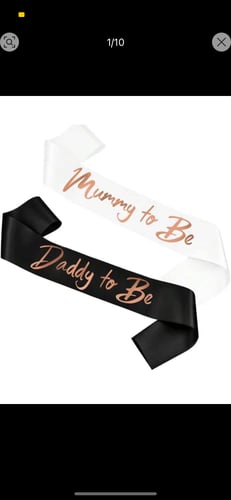 وشاح للام والاب ابيض واسود لحفل كشف جنس الجنين