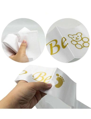 وشاح للأم والاب ابيض وذهبي لحفل كشف جنس الجنين