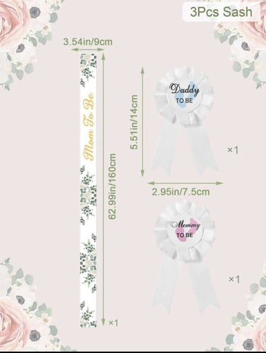 وشاح و2 بروش للام والاب لحفل كشف جنس الجنين