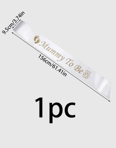 وشاح ابيض وذهبي لحفل كشف جنس الجنين