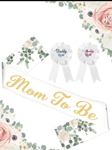 وشاح و2 بروش للام والاب لحفل كشف جنس الجنين