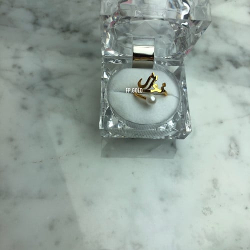 خاتم مطلي ذهب مع لولو نحيفه