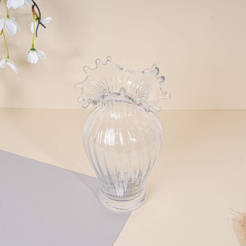 فازة زجاج بتصميم عصري و مميز لون شفاف مقاس 13x26 س...