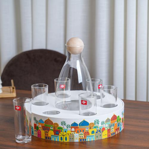 طقم عصيرات رمضاني من الزجاج مع حامل وسدادة خشبية -...