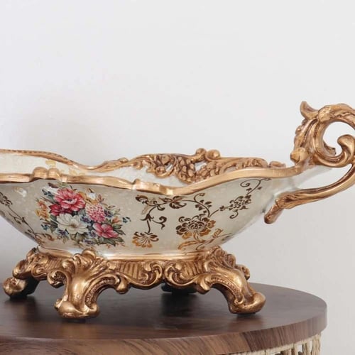 تحفة ديكورية صحن سيراميك بنقوش الأزهار الكلاسيكية...