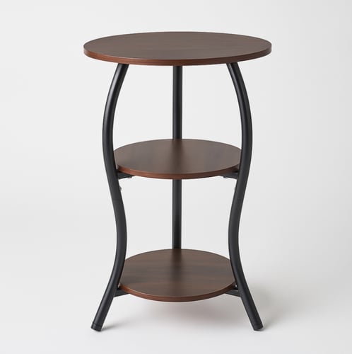 طاولة جانبية خشبية بثلاثة مستويات بإطار معدني عصري