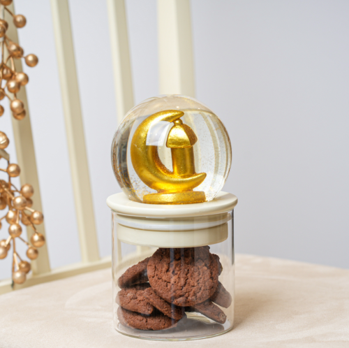 علبة تخزين رمضانية بغطاء كروي مزخرف بالهلال صغير –...