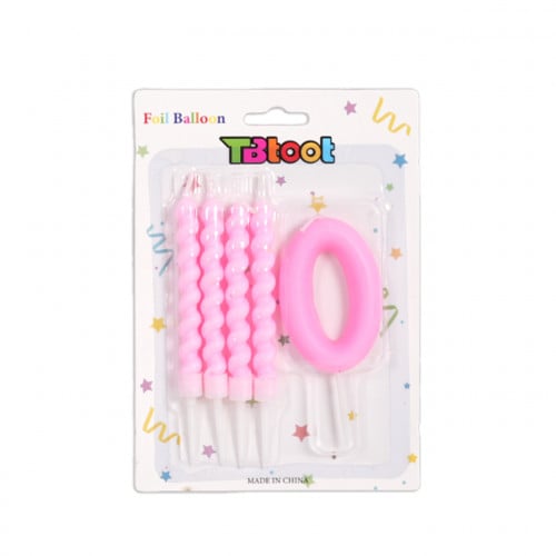 شمعة عيد ميلاد بتصميم رقم 0 باللون الوردي مع 4 شمع...