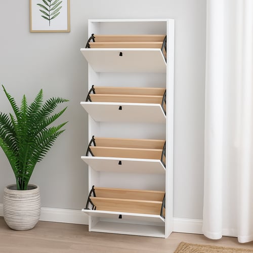 خزانة أحذية عملية بتصميم أبواب قلابة لون أبيض مقاس...