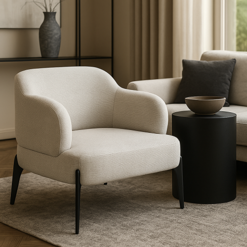 كرسي منجد بالمخمل لون بيج مقاس 53x75x53 سم