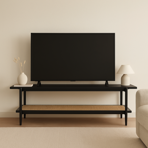 طاولة تلفزيون خشب x حديد لون اسود مقاس 160x40x50 س...