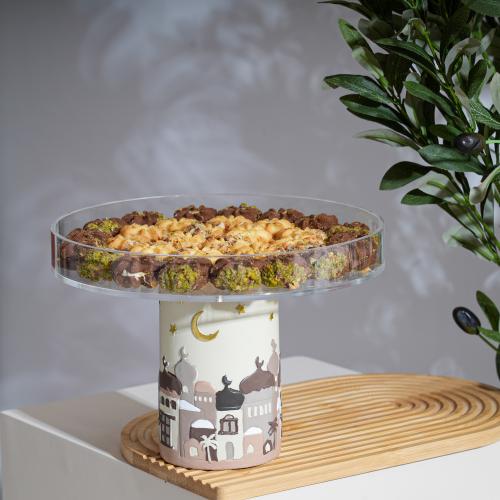 ستاند تقديم رمضاني بقاعدة ديكورية وصحن أكريليك