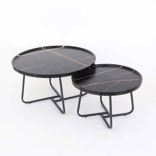 طقم طاولات قهوة خشب بقاعدة حديد بتصميم مميز باللون...