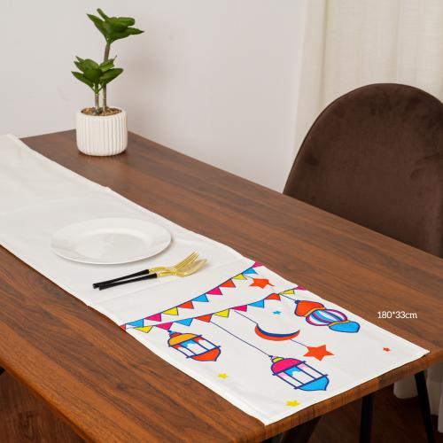 مفرش طاولة رمضاني بتصميم فوانيس ملونة – 180*33 سم