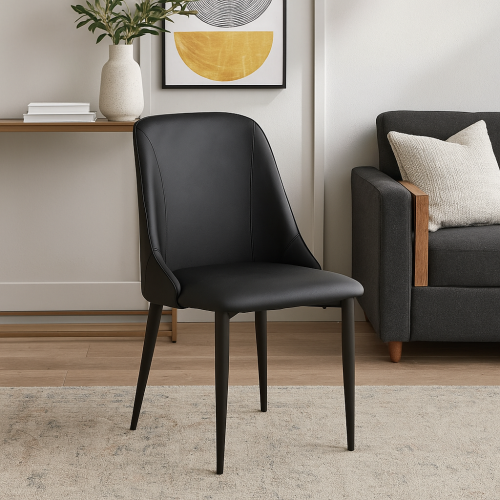 كرسي جلد بقواعد معدن لون أسود مقاس 40x90 سم
